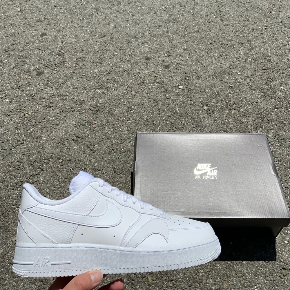 Nike Air Force 1 '07 LV8 Misplaced Swoosh Triple White 2020 Size 11.5 DS OG ALL